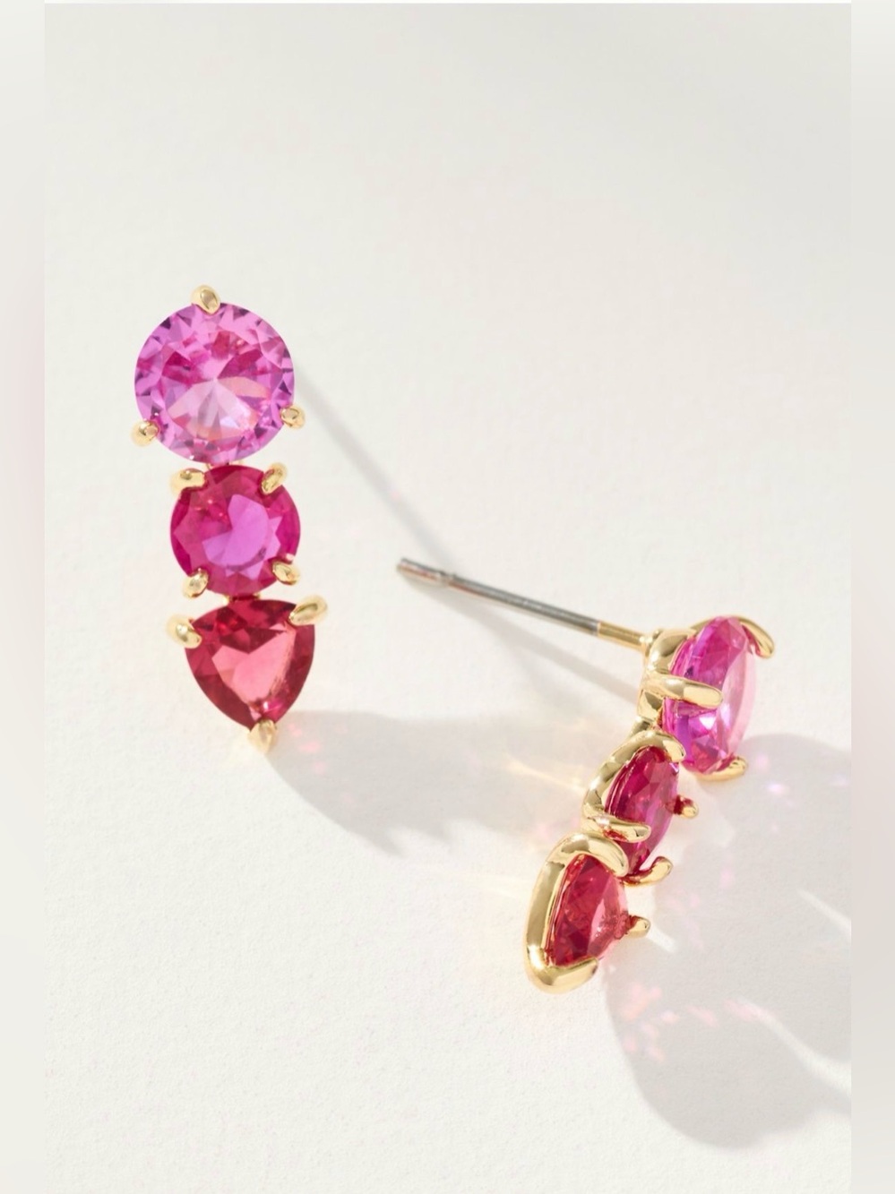 NEW! Anthropologie 14K Gold-Plated Tri-stone Gem Drop Earrings in Pink